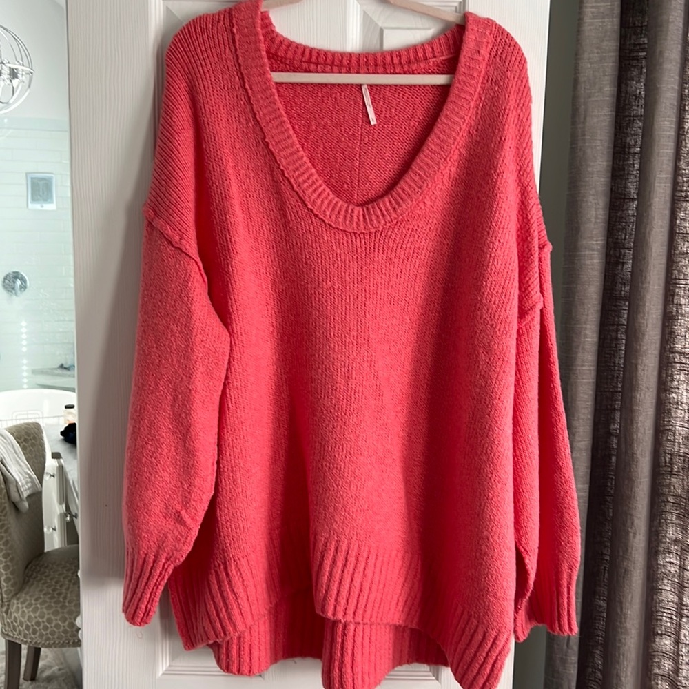 Bright pink, super soft oversized, free people sweater
